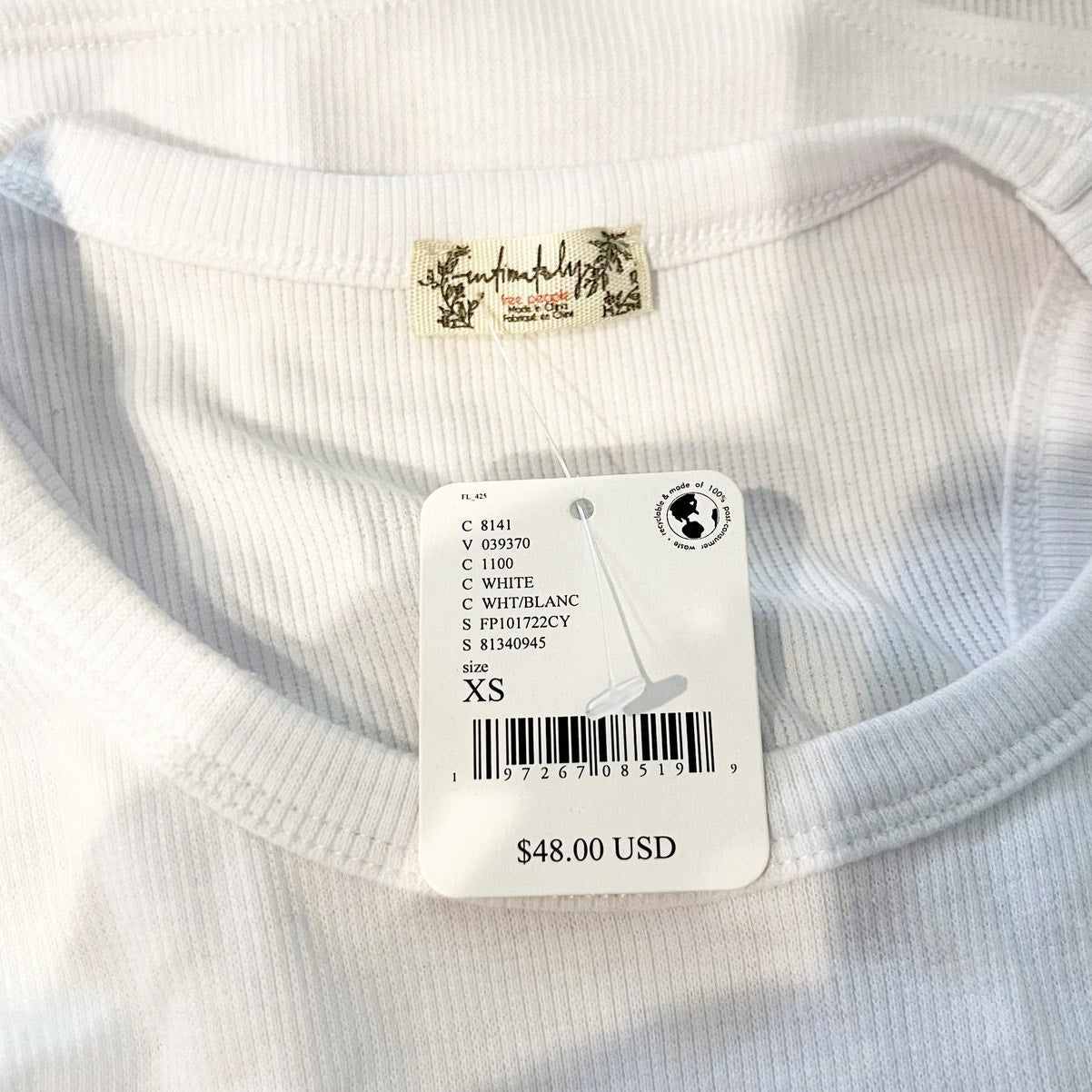 Free People Brexley Ribbed High Neck Thong Sleeveless Tank Bodysuit White XS