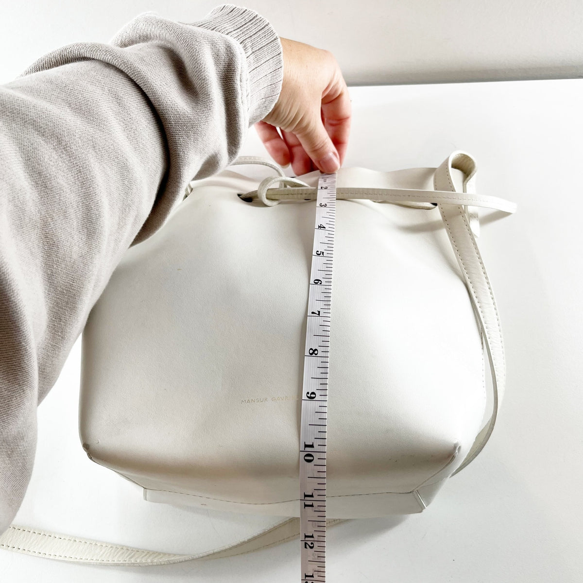Mansur Gavriel Leather Crossbody Bucket Bag Purse White