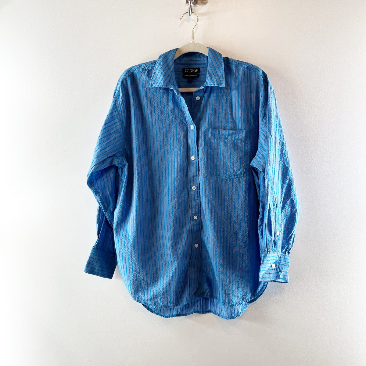 J. Crew Étienne Oversized Fit Dobby Stripe Button-Up Shirt Cerulean Blue XS