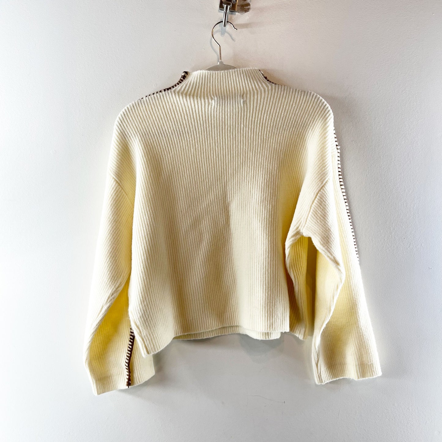 Anthropologie Long Sleeve Mock-Neck Whipstitch Pullover Sweater Cream XS