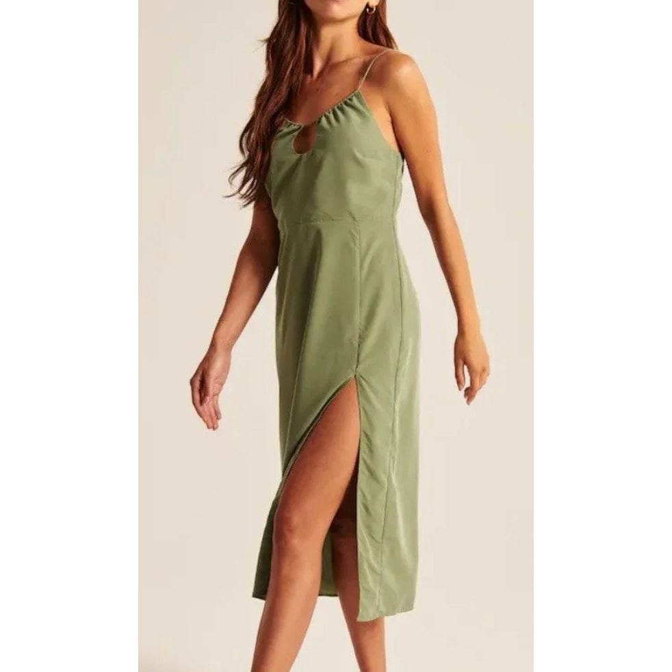 Abercrombie & Fitch Keyhole Cutout Midi Slip Dress Green Small
