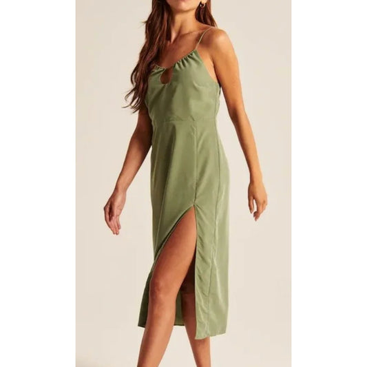 Abercrombie & Fitch Keyhole Cutout Midi Slip Dress Green Small