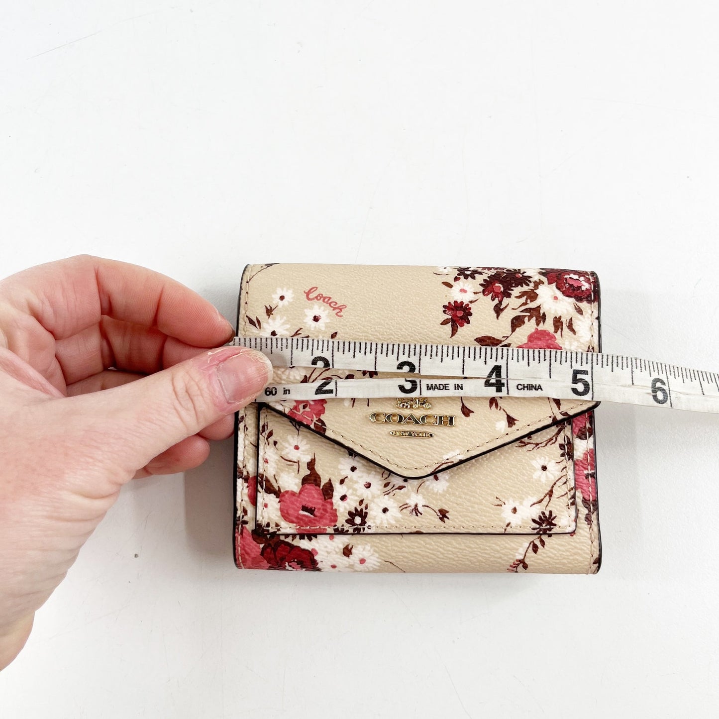 Coach Square Trifold Floral Snap Wallet Cream