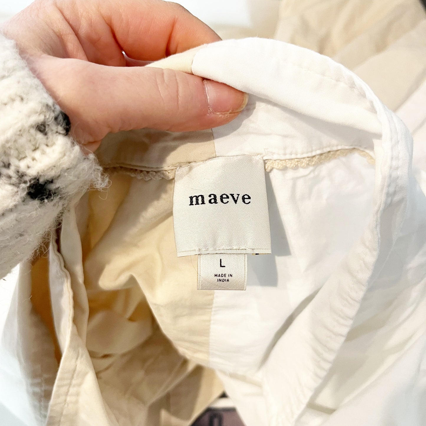 Maeve Anthropologie Bennett Colorblock Long Sleeve Button Down Shirt Tan White L