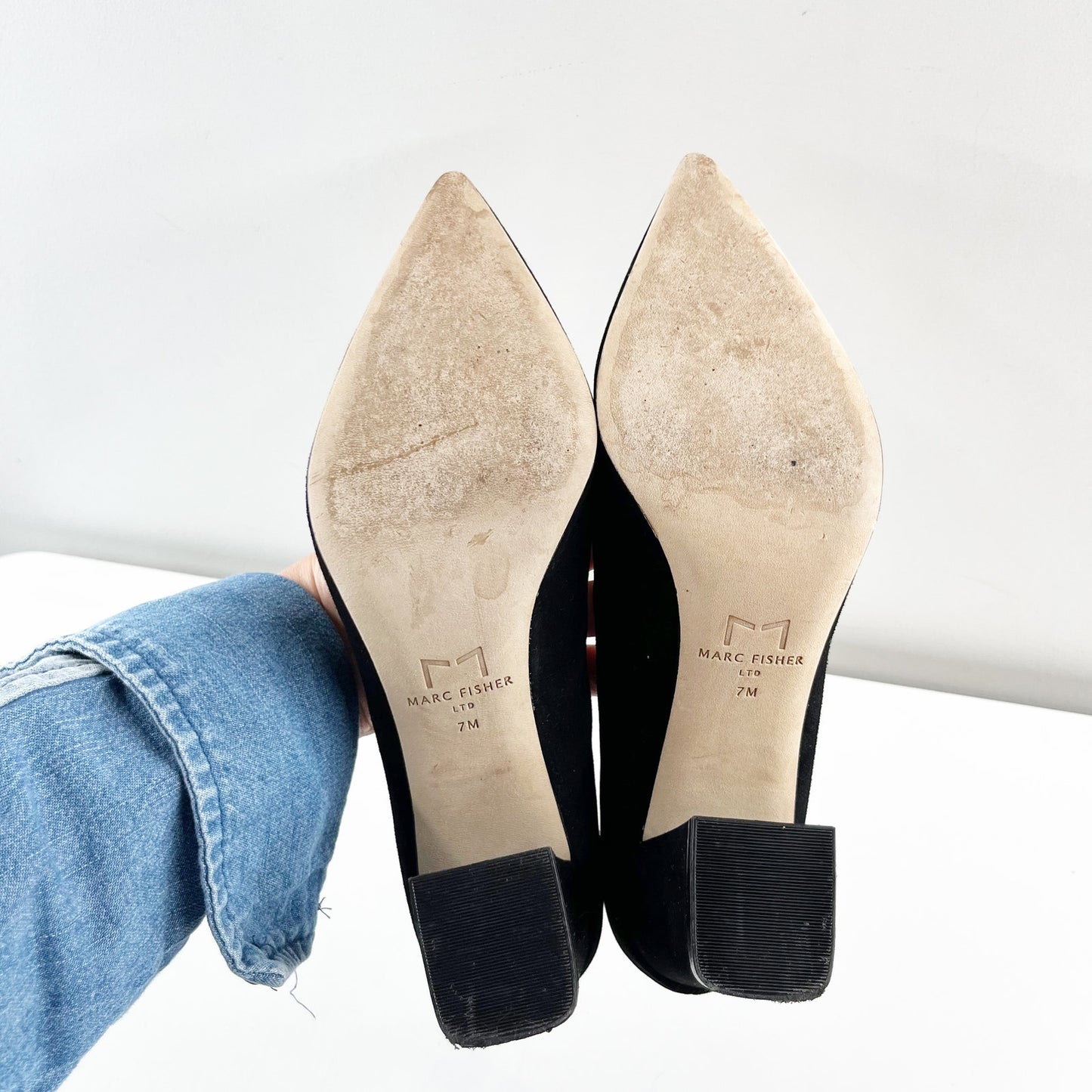 Marc Fisher Zala Pointed Toe Suede Block Heel Pumps Black 7