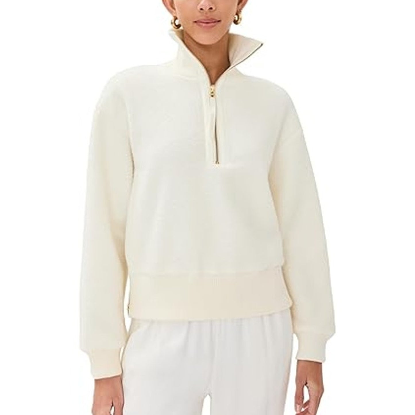 Varley Roselle Long Sleeve Pullover Half Zip Fleece Sweatshirt Cream Small