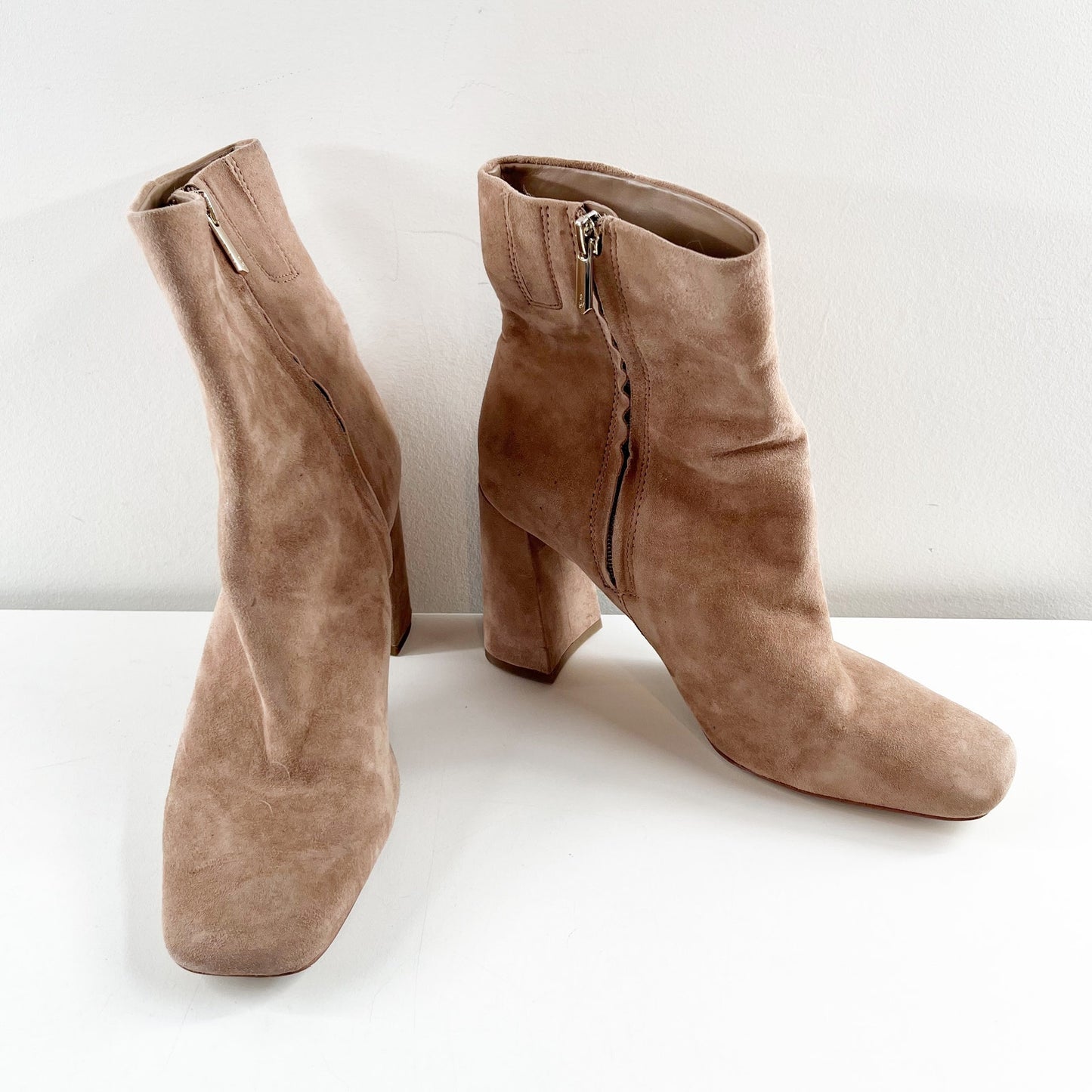 Sam Edelman Codie Suede Leather Square Toe Block Heel Ankle Boots Booties Brown