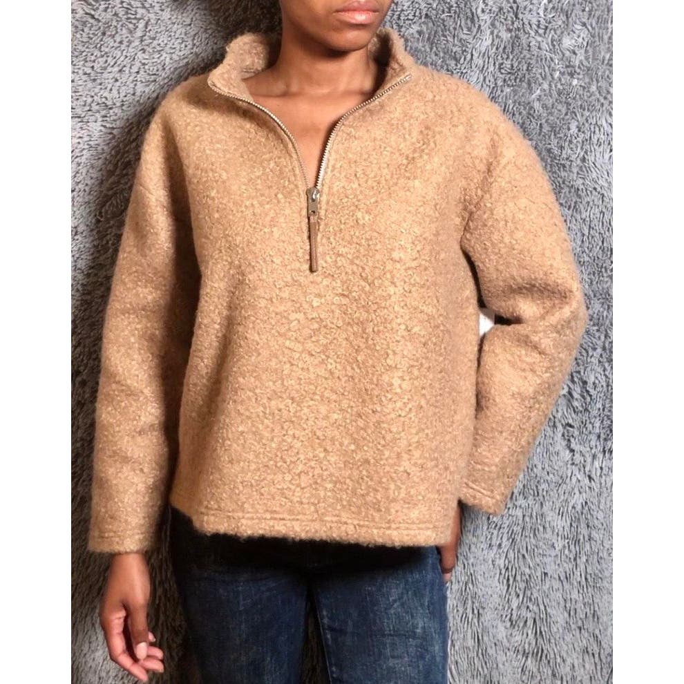 For The Republic Faux Fur 1/2 Zip Teddy Sherpa Fuzzy Jacket Brown Large