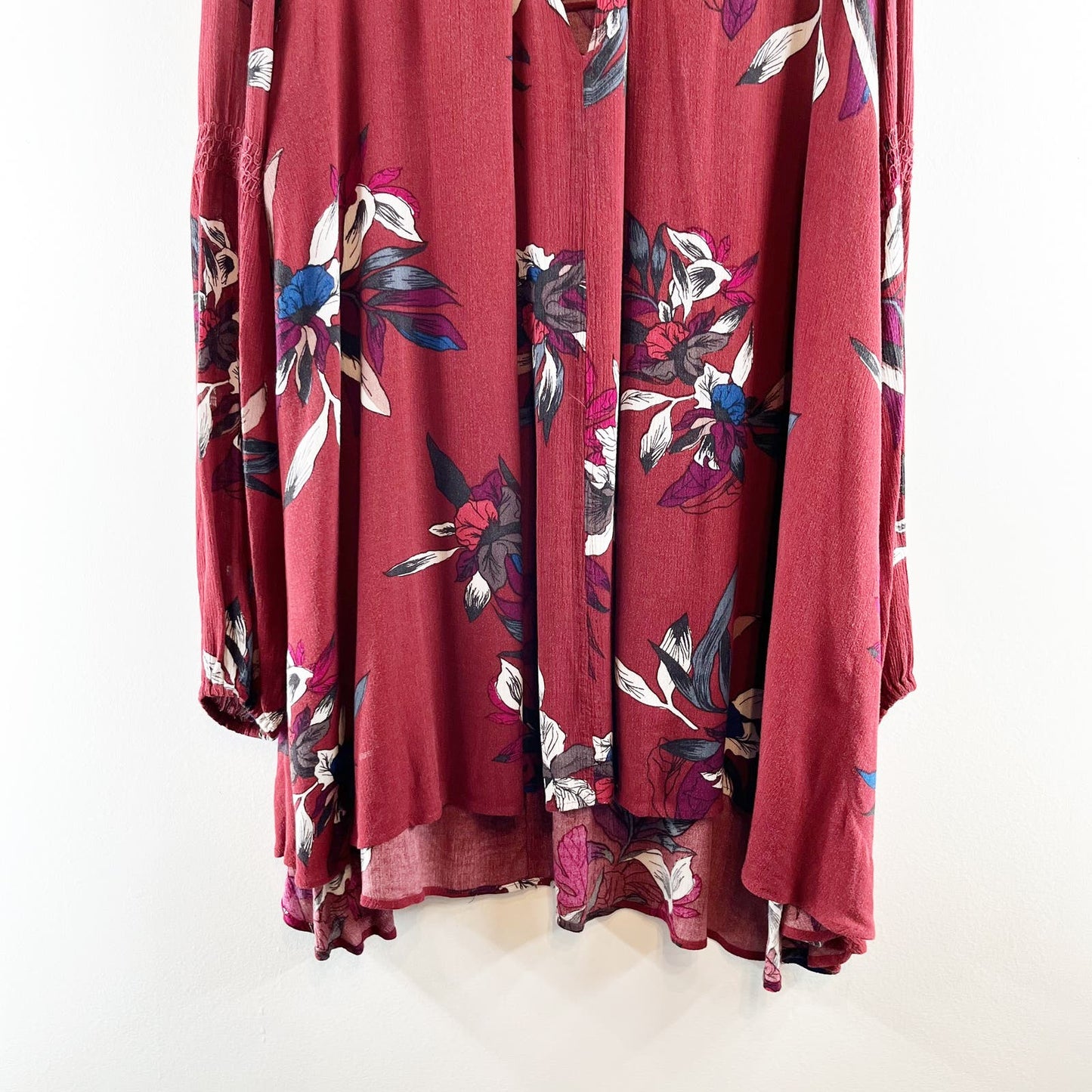 Free People Tree Swing Long Sleeve Floral Tunic Mini Dress Maroon Small