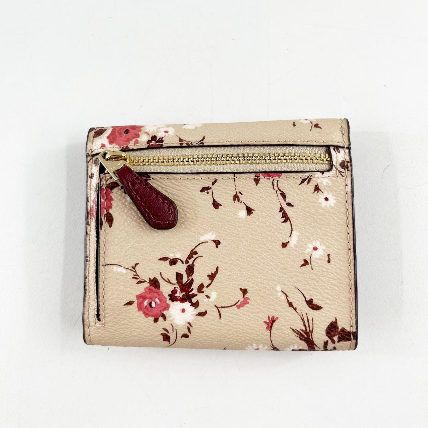 Coach Square Trifold Floral Snap Wallet Cream