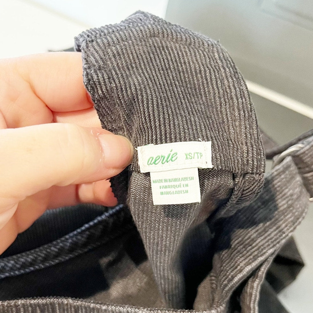 Aerie Work and Play Corduroy Bib Overalls Charcoal Gray XS