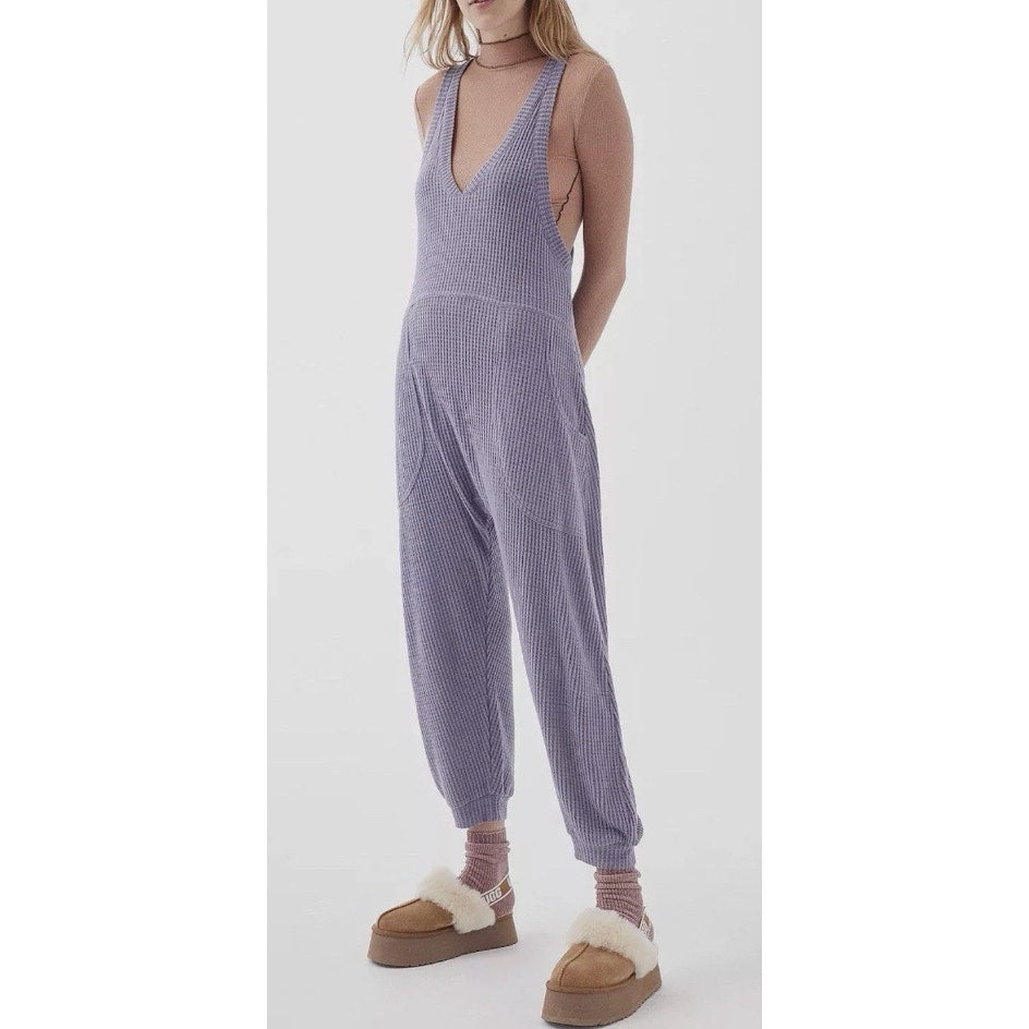 Out From Under Urban Outfitters Waffle Knit Thermal One Piece Jumpsuit Purple