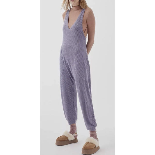 Out From Under Urban Outfitters Waffle Knit Thermal One Piece Jumpsuit Purple