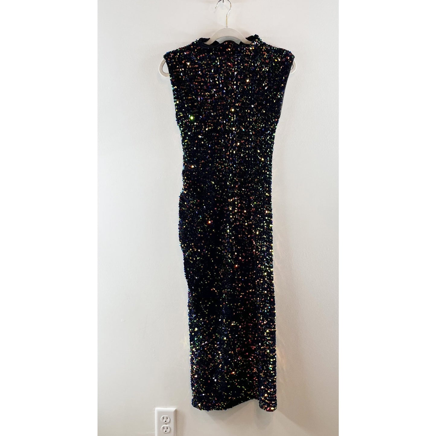 Anthropologie The Maya Ruched Cowl-Neck Sequin Mesh Midi Dress Navy Blue XS