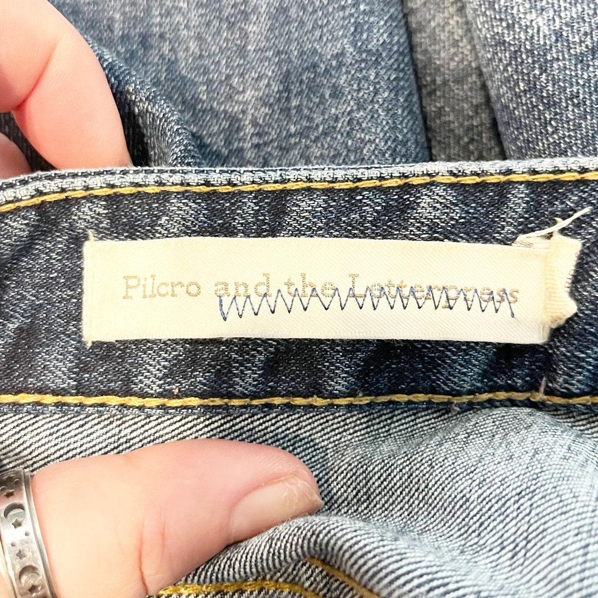 Pilcro and The Letterpress Two Tone Mid Rise Flare Raw Hem Jeans Blue 27