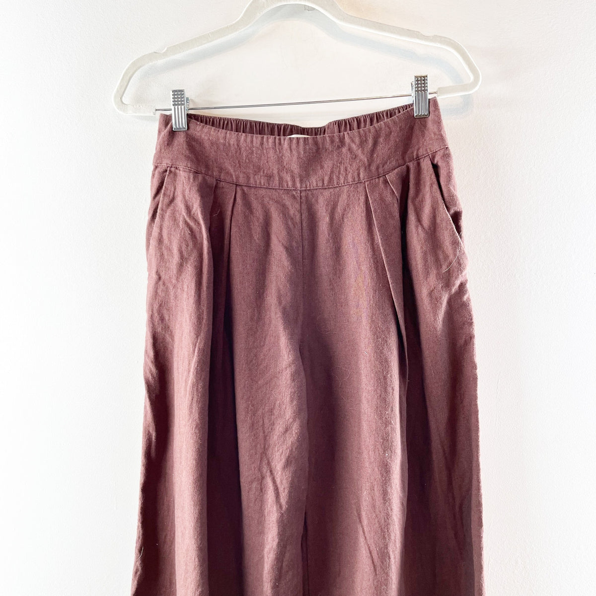 Abercrombie Linen Blend Pull On High Rise Wide Leg Pants Brown Small