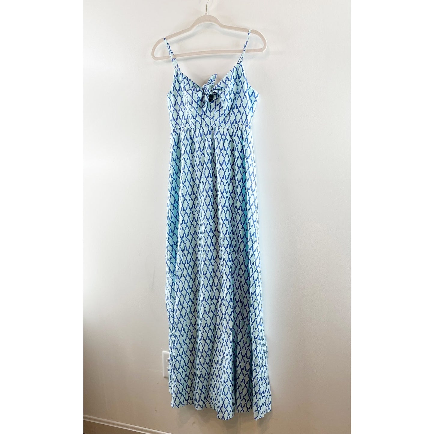 Vineyard Vines Lattice Print Tie Front Cutout Maxi Dress Blue 8