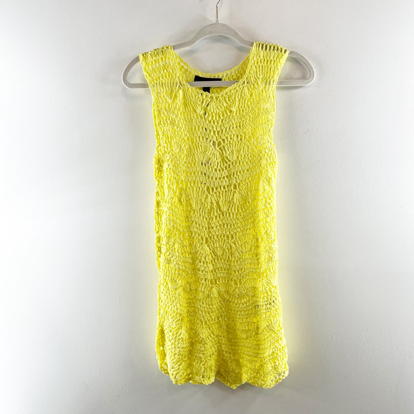 ZARA Sleeveless Mini Crochet Swim Cover Up Dress Yellow Small