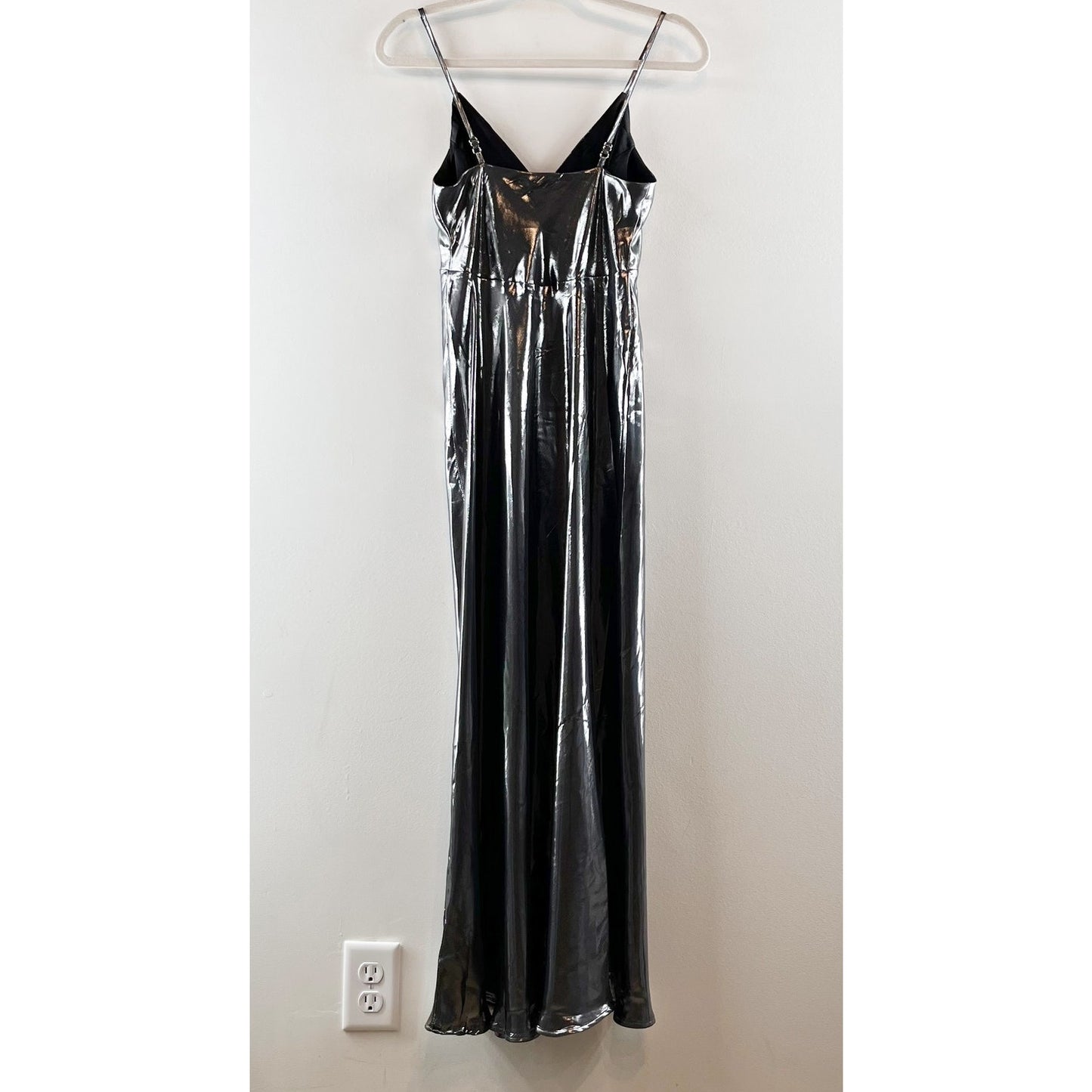 Anthropologie Metallic V Neck Slip Midi Dress Silver Gray XXS