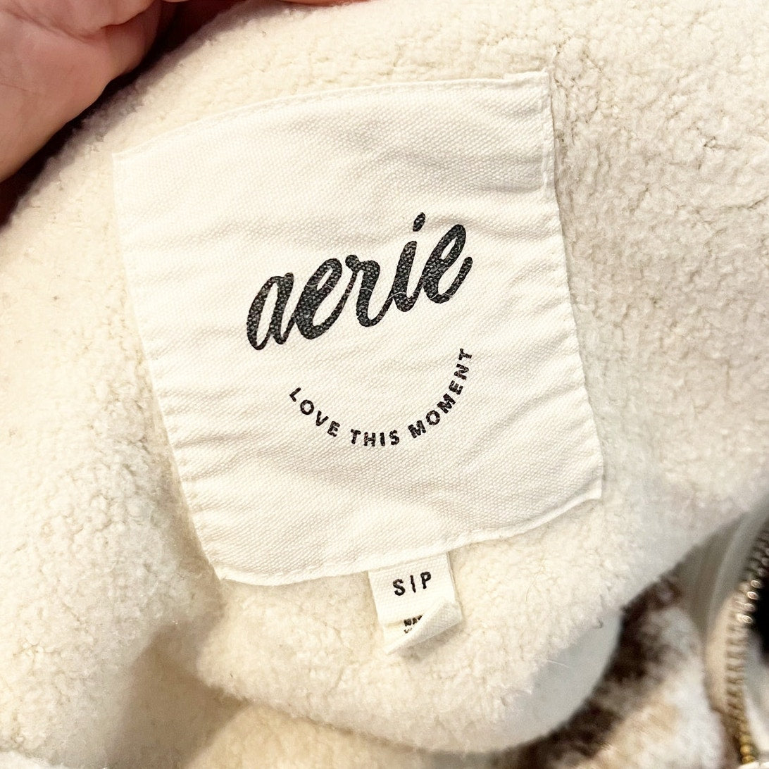 Aerie Hometown Holiday 1/4 Zip Fair Isle Sherpa Fleece Pullover Jacket White S