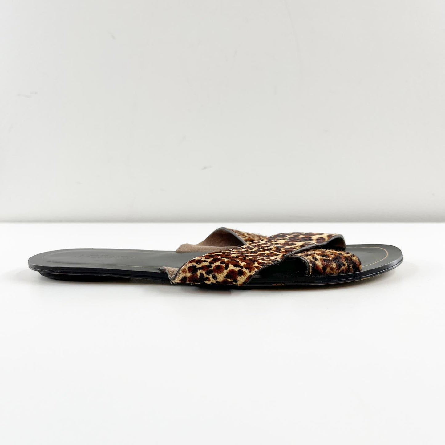 J. Crew Cyprus Calf Hair Leopard Slide Sandals Tan Black 8