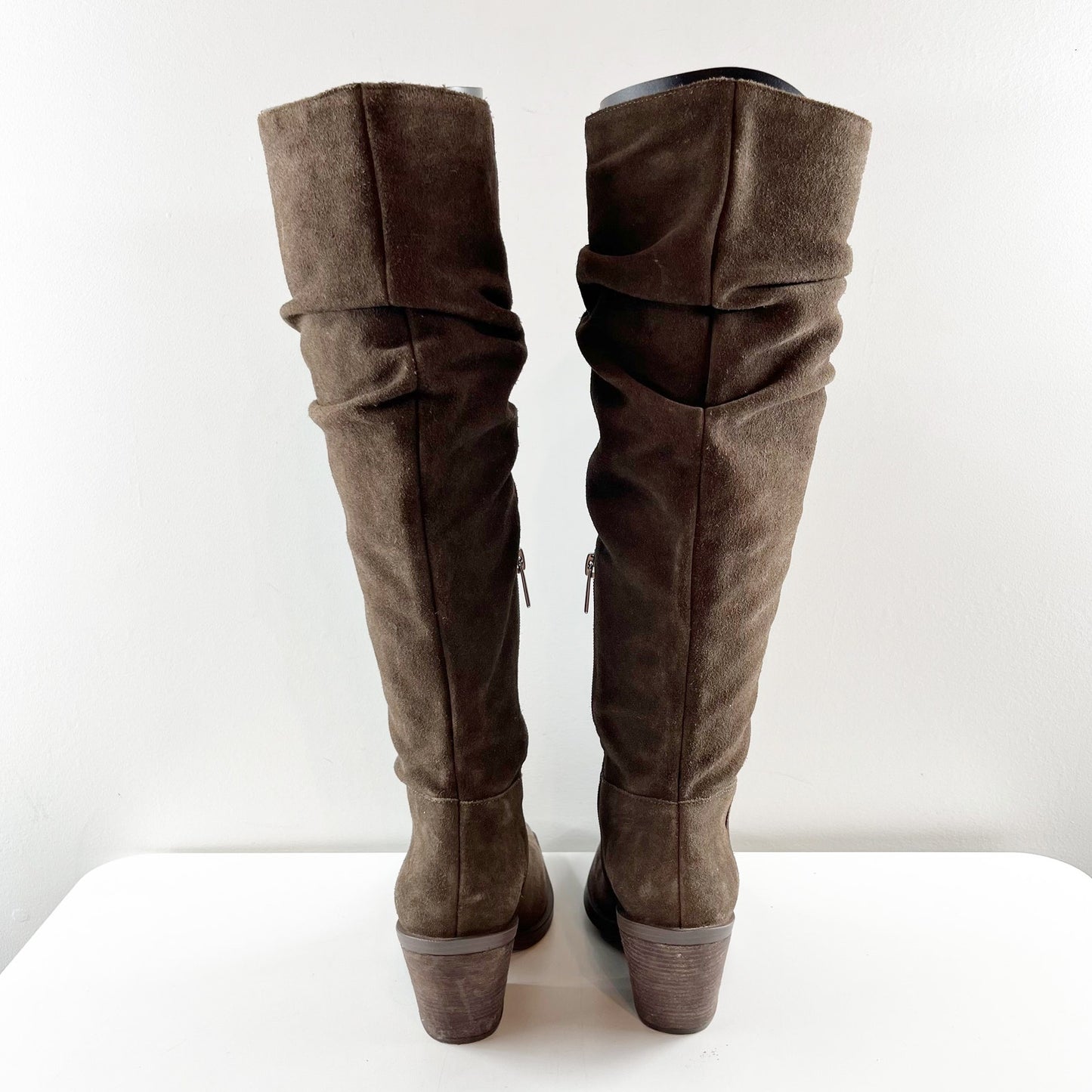 Vince Camuto Alimber Pull On Square Toe Slouch Knee High Boots Sable Brown 8