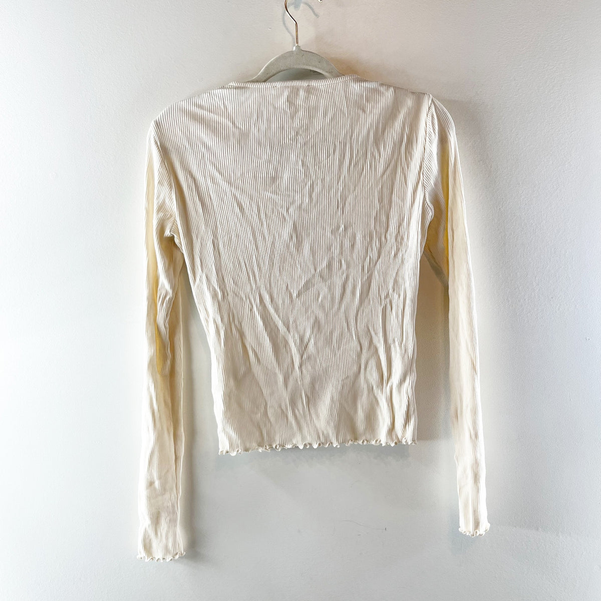 Madewell V Neck Long Sleeve Lettuce Hem Cardigan Sweater Cream Ivory Small