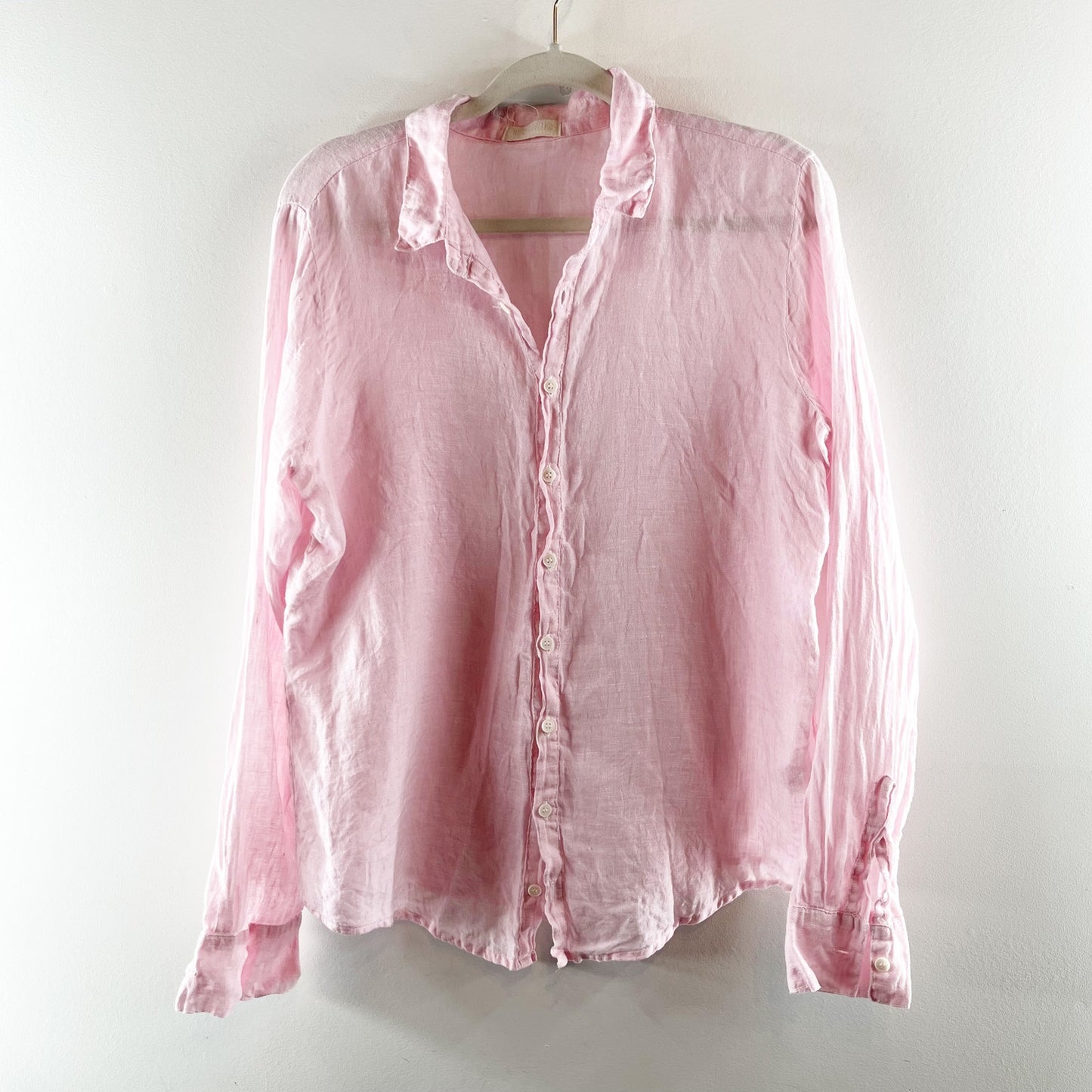 CP Shades Romy Linen Long Sleeve Button Down Shirt Top Pink Medium