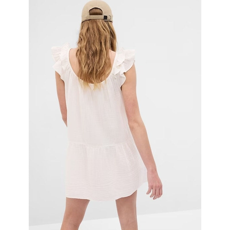 GAP Crinkle Gauze Ruffle Strap Mini Dress White XS