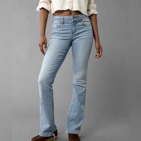 American Eagle High Rise Kick Boot Cut Jeans Light Wash Blue 16 Tall Long
