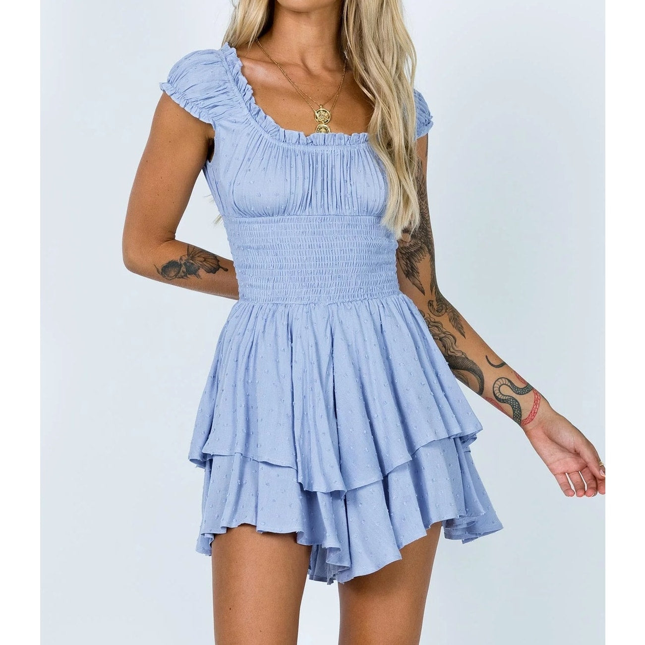 Princess Polly Love Galore Ruffle Romper Blue 0