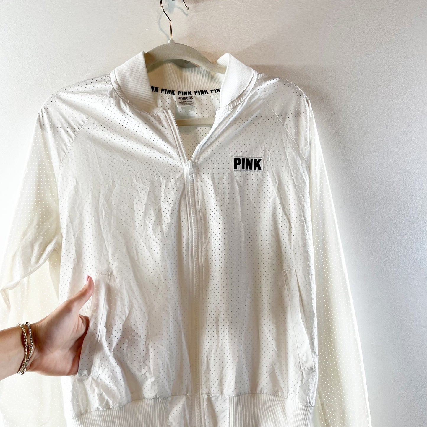 Victoria's Secret PINK Mesh Full Zip Track Jacket and Matching Shorts Set White