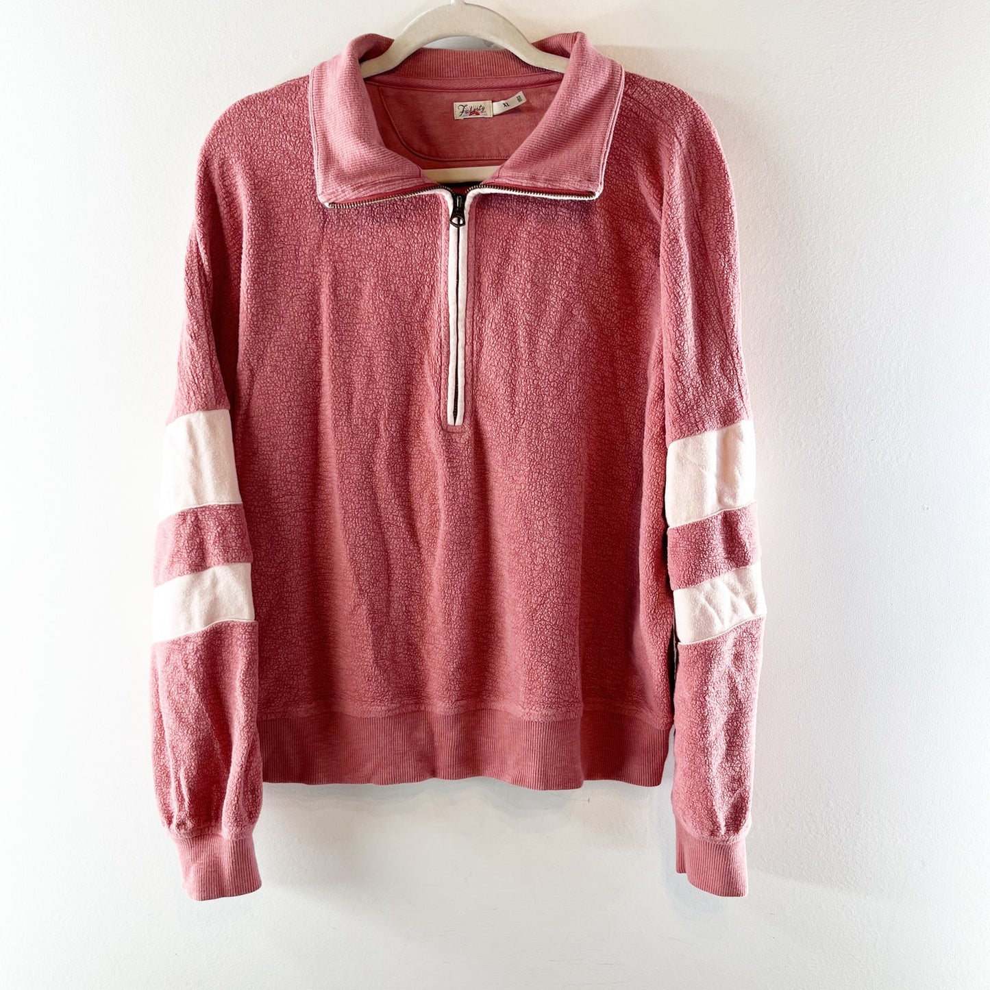Faherty Beach Fleece Quarter Zip Rugby Style Pullover Sweatshirt Kelly Pink XL