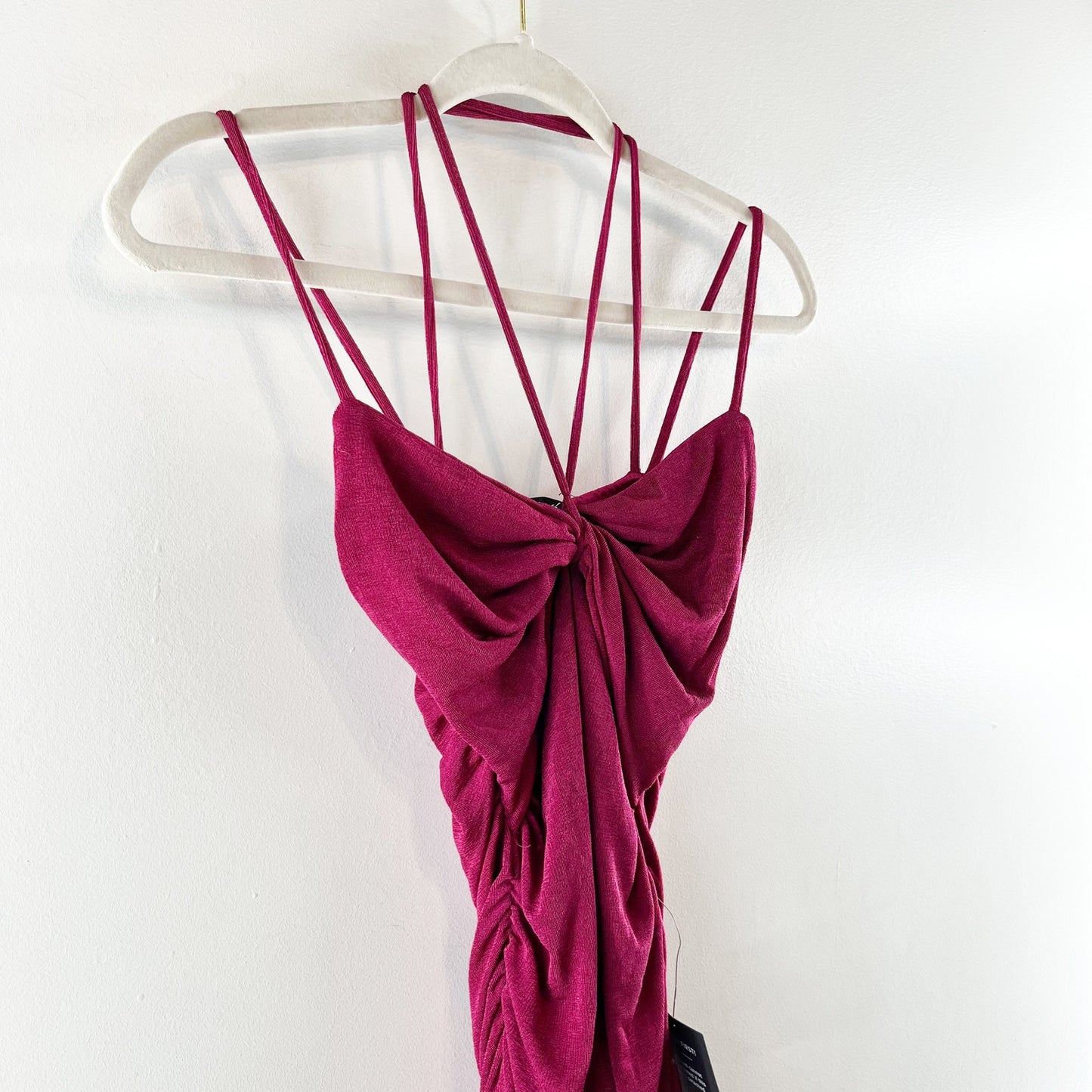 Lulus Such A Serve Ruched Strappy Bodycon Midi Dress Magenta Pink XS