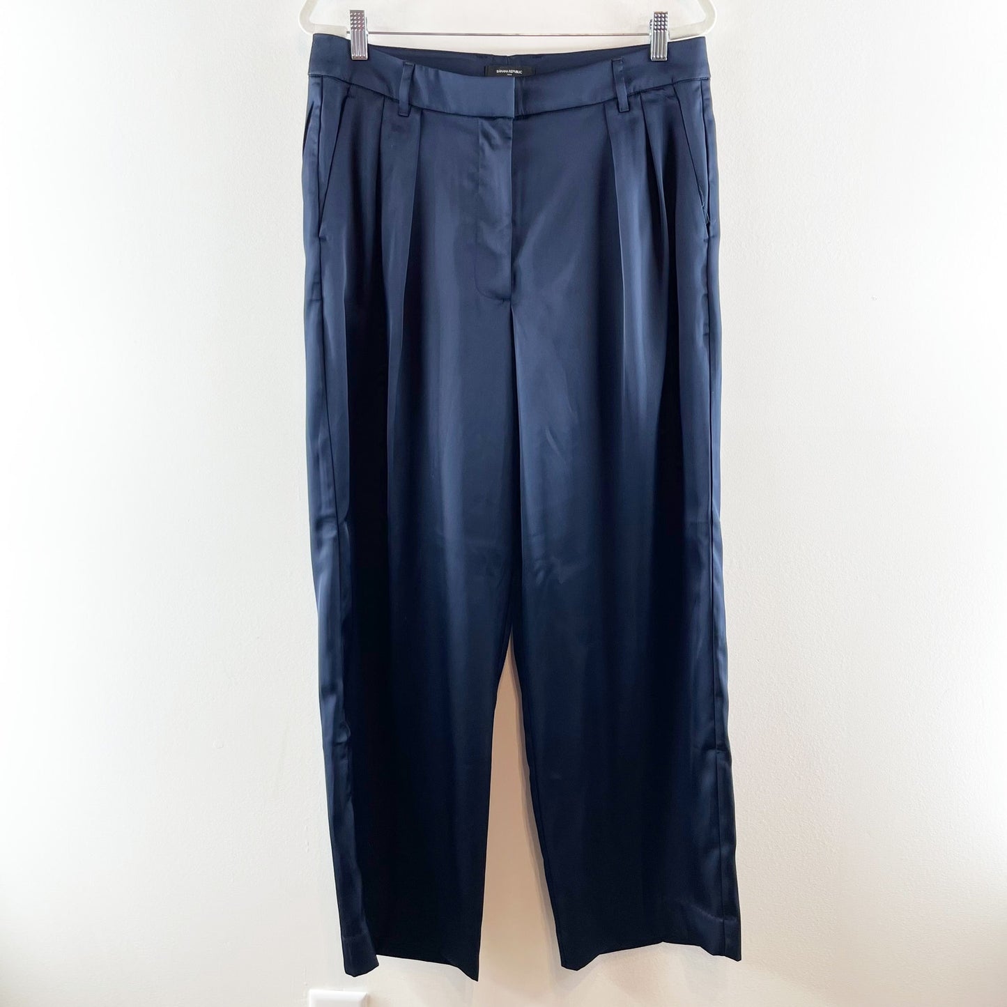 Banana Republic Silky Relaxed High Rise Pleated Wide Leg Trouser Pants Navy 12