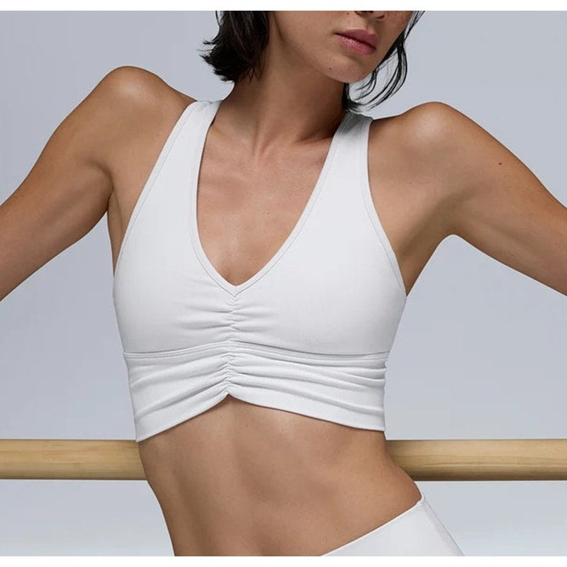 Alo Yoga Wild Thing Airbrush V-Neck Ruched Sports Bra White XS