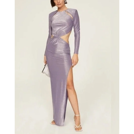 Bronx & Banco Amara Long Sleeve Cutout Maxi Dress Gown Lilac Purple XXL