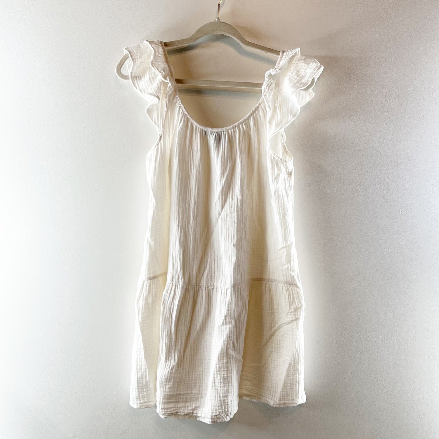 GAP Crinkle Gauze Ruffle Strap Mini Dress White XS
