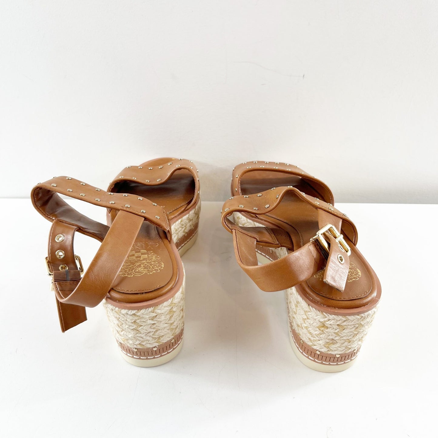 Vince Camuto Marsa Platform Studded Wedge Sandals Leather Brown 7.5