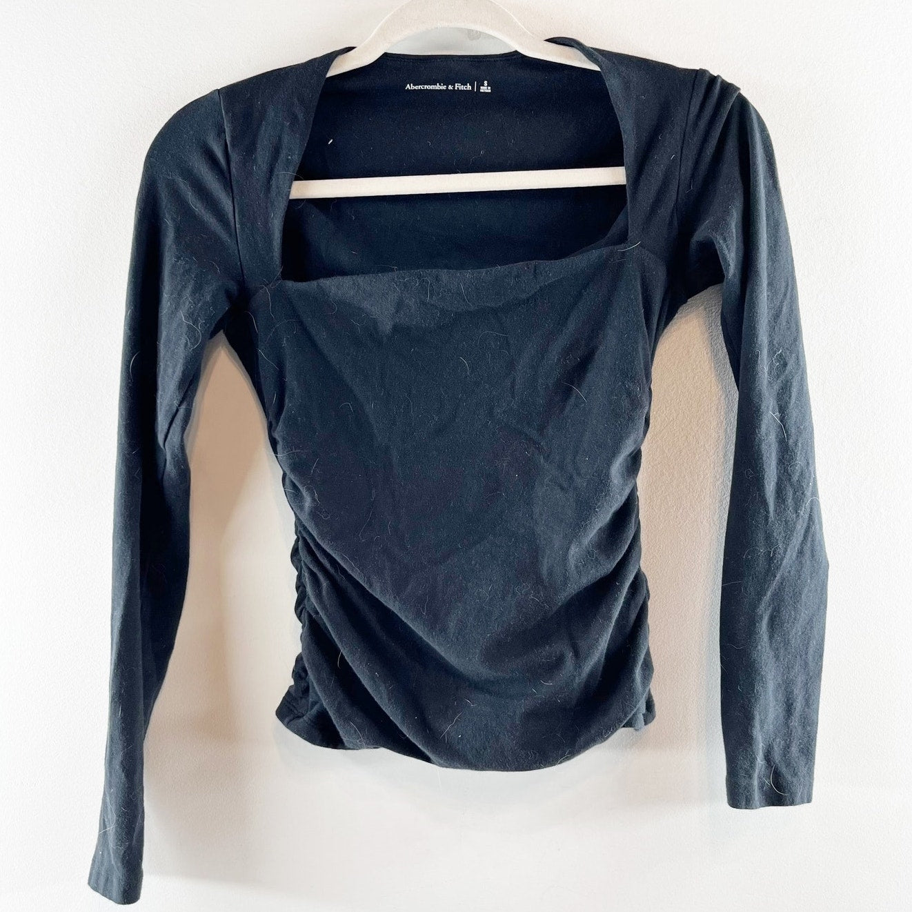 Aberrombie Ava Ruched Square Neck Long Sleeve Top Black Small