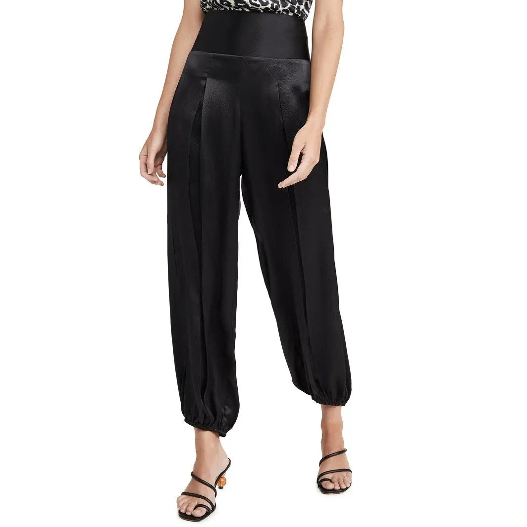 Nili Lotan Ibiza 100% Silk Shimmer-Finish Satin Smocked Balloon Pants Black XS