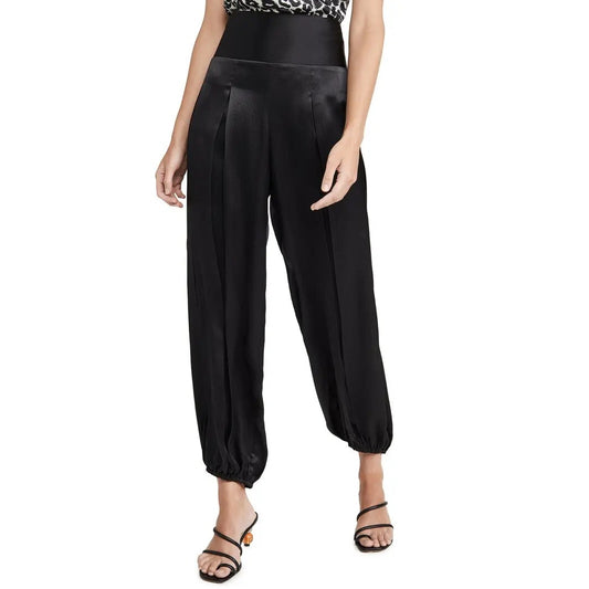 Nili Lotan Ibiza 100% Silk Shimmer-Finish Satin Smocked Balloon Pants Black XS