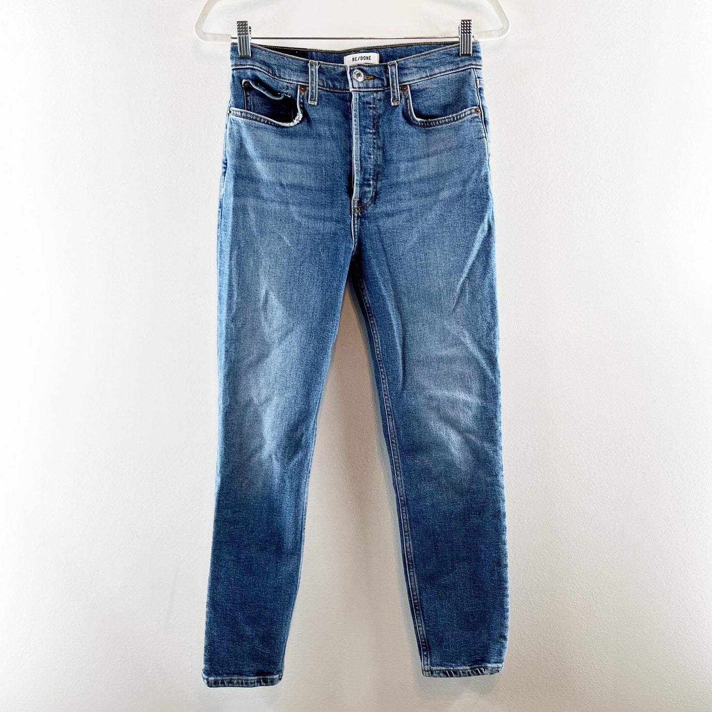 Re/Done 90s High Waisted Slim Fit Button Fly Ankle Cropped Jeans Blue 27 / 4