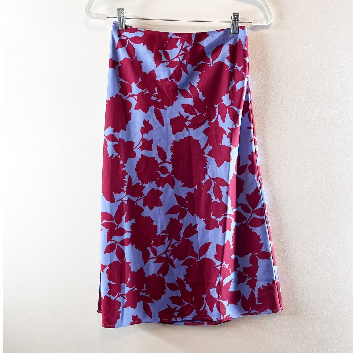 J. Crew Satin Floral Bias Slip Skirt Blue Maroon XS