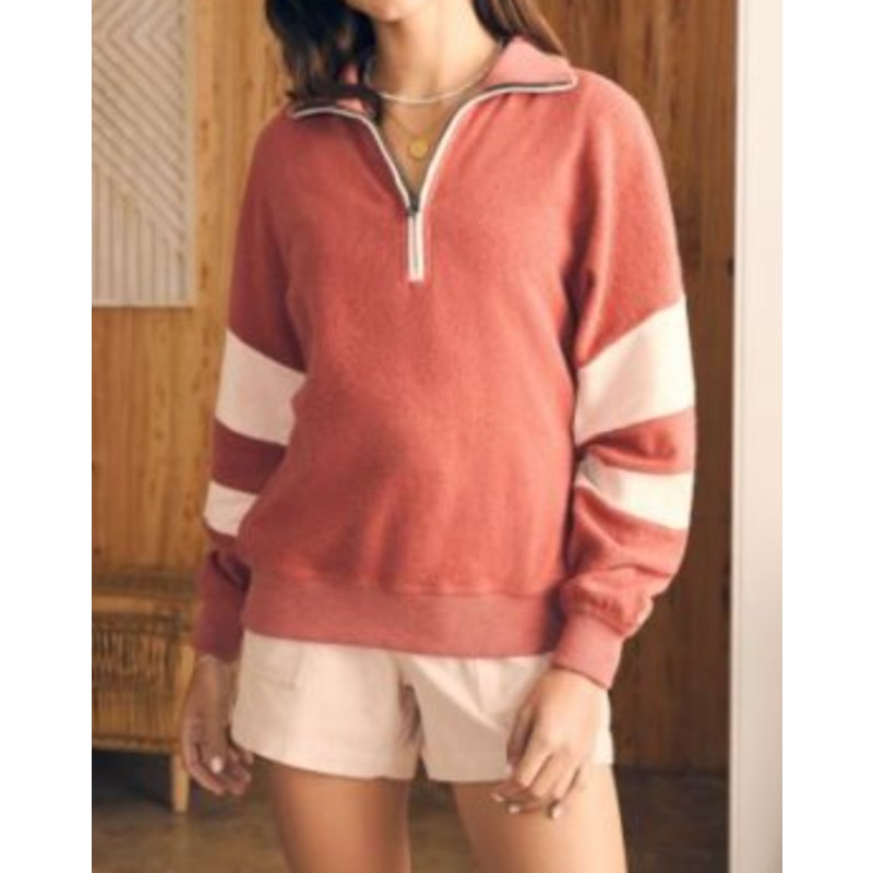 Faherty Beach Fleece Quarter Zip Rugby Style Pullover Sweatshirt Kelly Pink XL