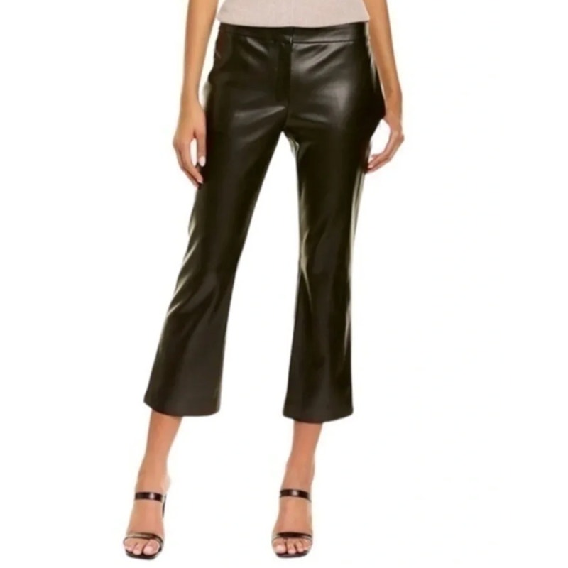 Theory Bedford Faux Leather Cropped Mid-Rise Kick Flare Pants Black 4