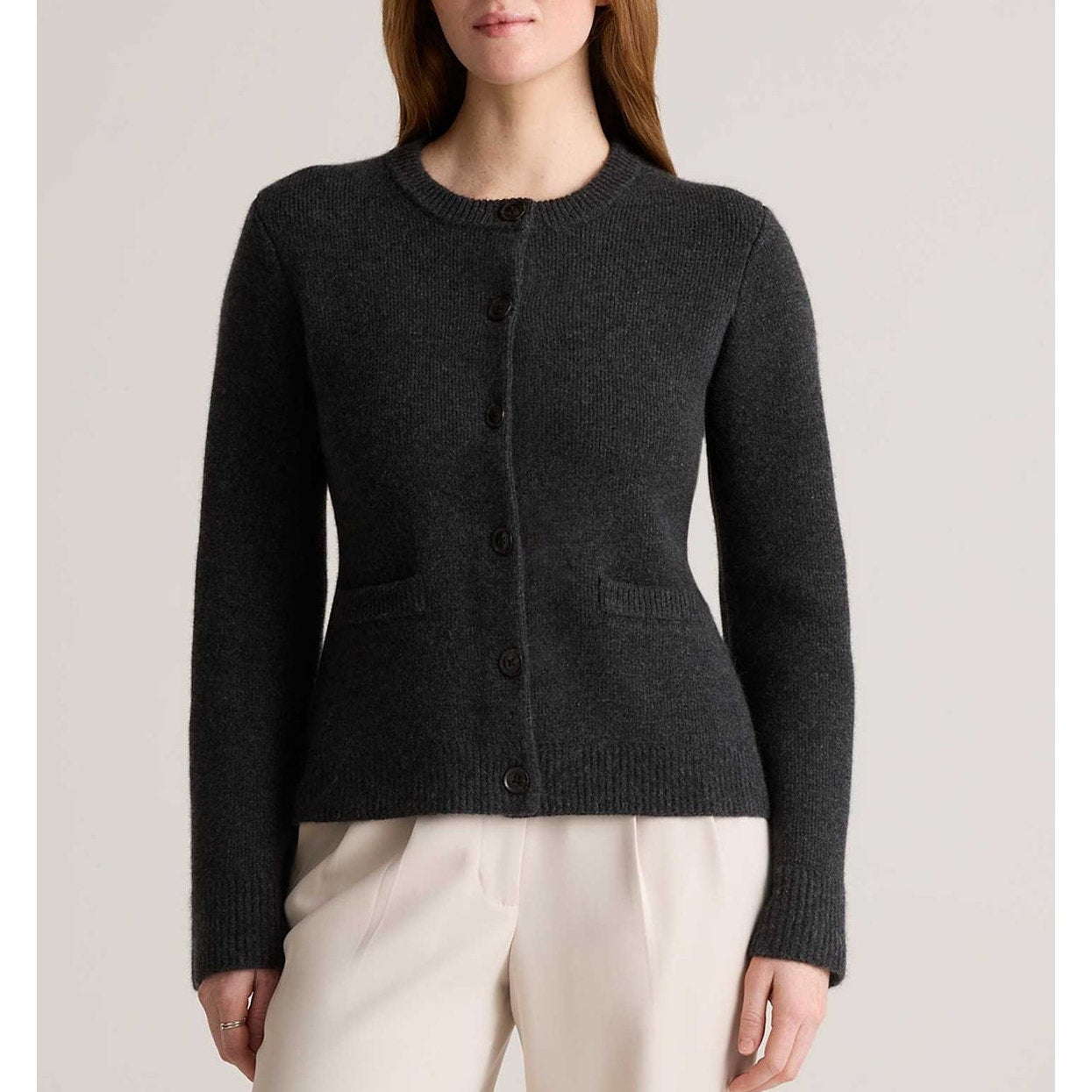 Quince Mongolian Cashmere Structured Cardigan Sweater Heather Charcoal Medium