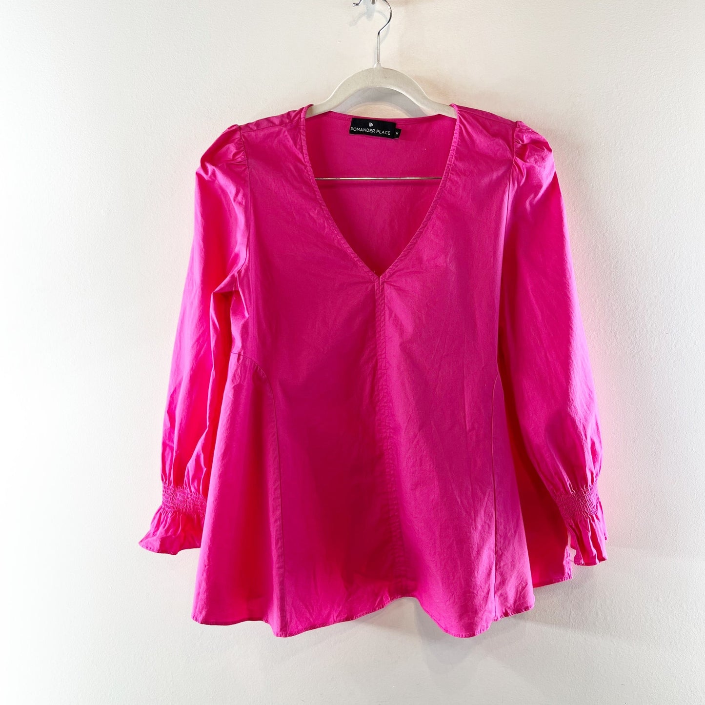 Tuckernuck Pomander Place Easton Cotton Poplin Long Sleeve Blouse Pink Medium