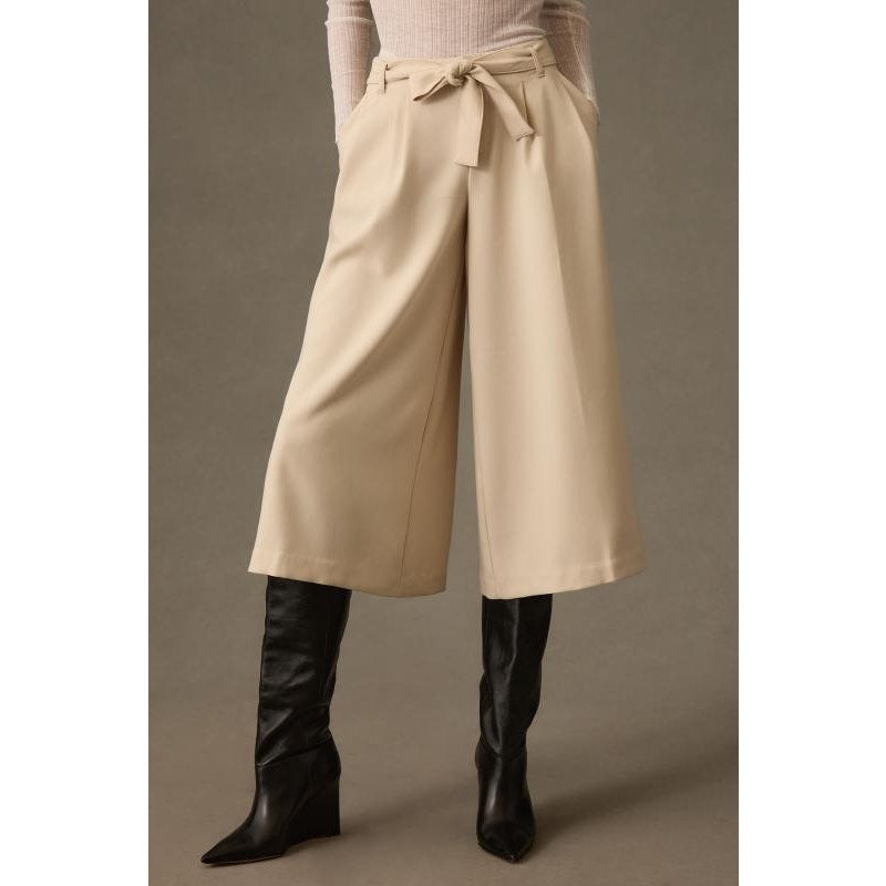 Anthropologie Maeve Wide Leg Tie Waist Culotte Pants in Light Sand Tan 4