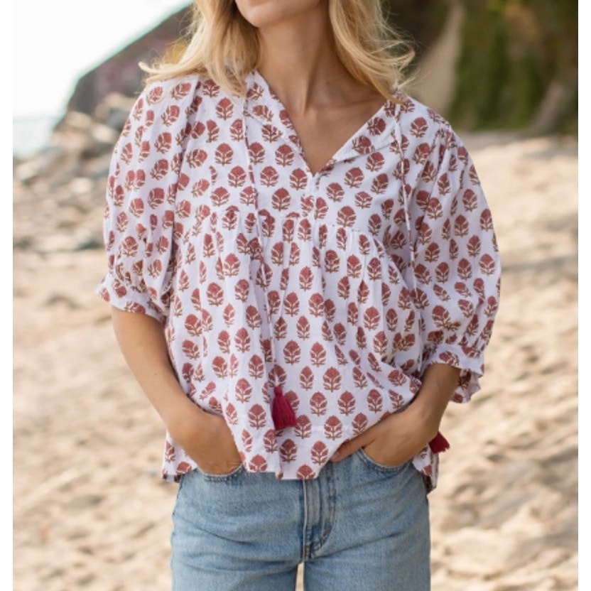 Marea Steph Shell Top Blouse in Bordeau White Small